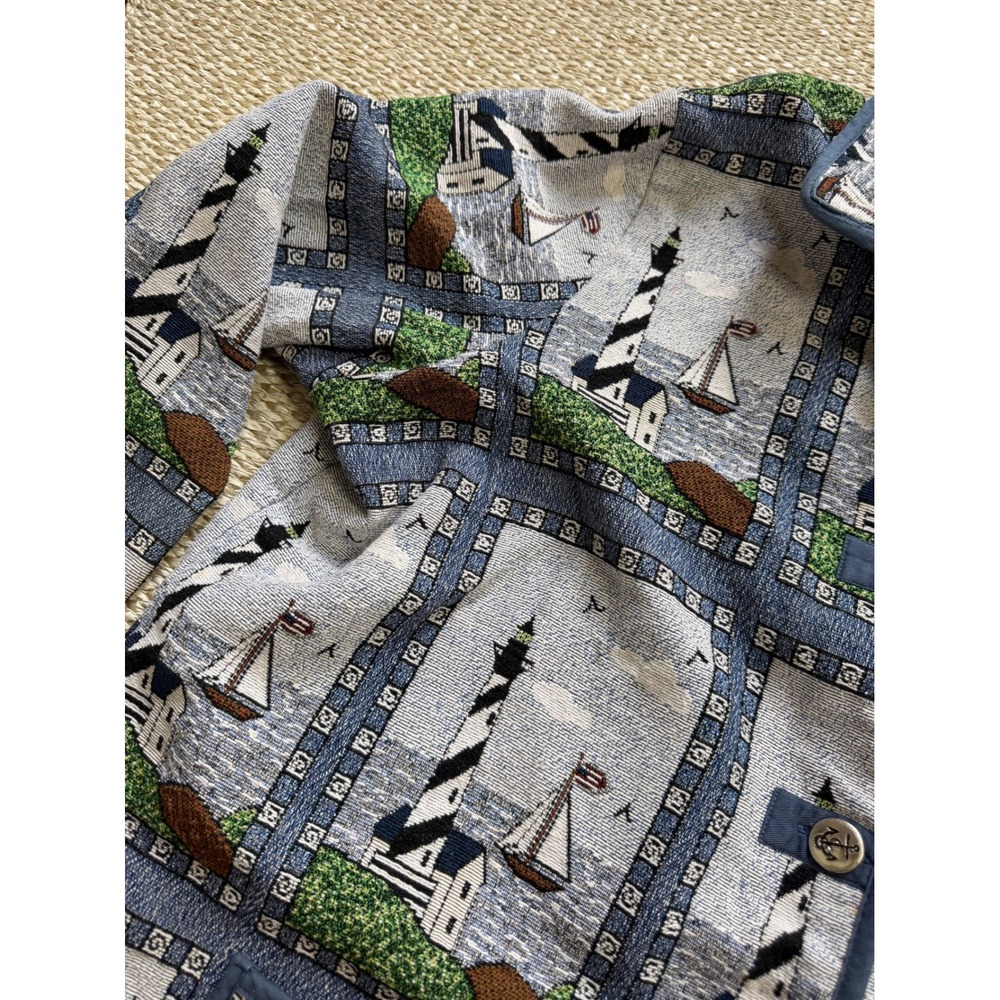 Blair Lighthouse Tapestry Jacket Womens 3XL Nautical Sailboat Woven Chore Coat - Picture 6 of 11